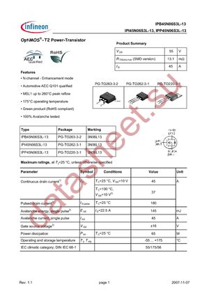 IPB45N06S3L-13 datasheet  